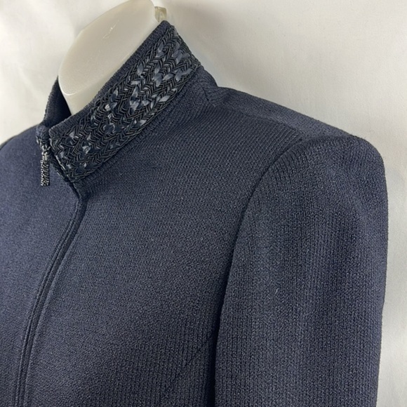 St. John Elegant High Collar Knit Black Cardigan Evening Jacket Size 4 - Picture 6 of 14